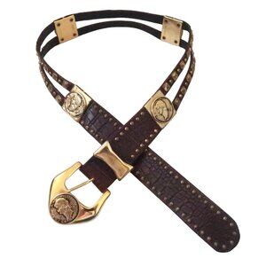 vtg ST MAARTEN studded croco emboss belt sz S M
